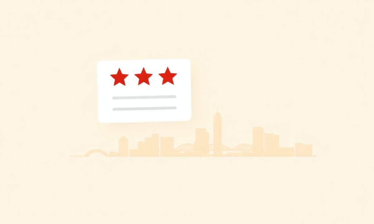 Five-star review card over a stylized Jacksonville skyline and bridge, representing Google review velocity for Jacksonville local businesses