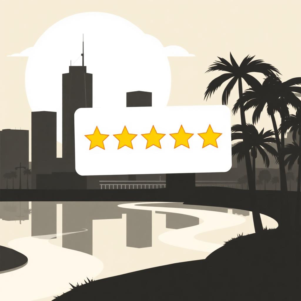 Five-star review card over a stylized Jacksonville skyline silhouette, representing Jacksonville reputation management
