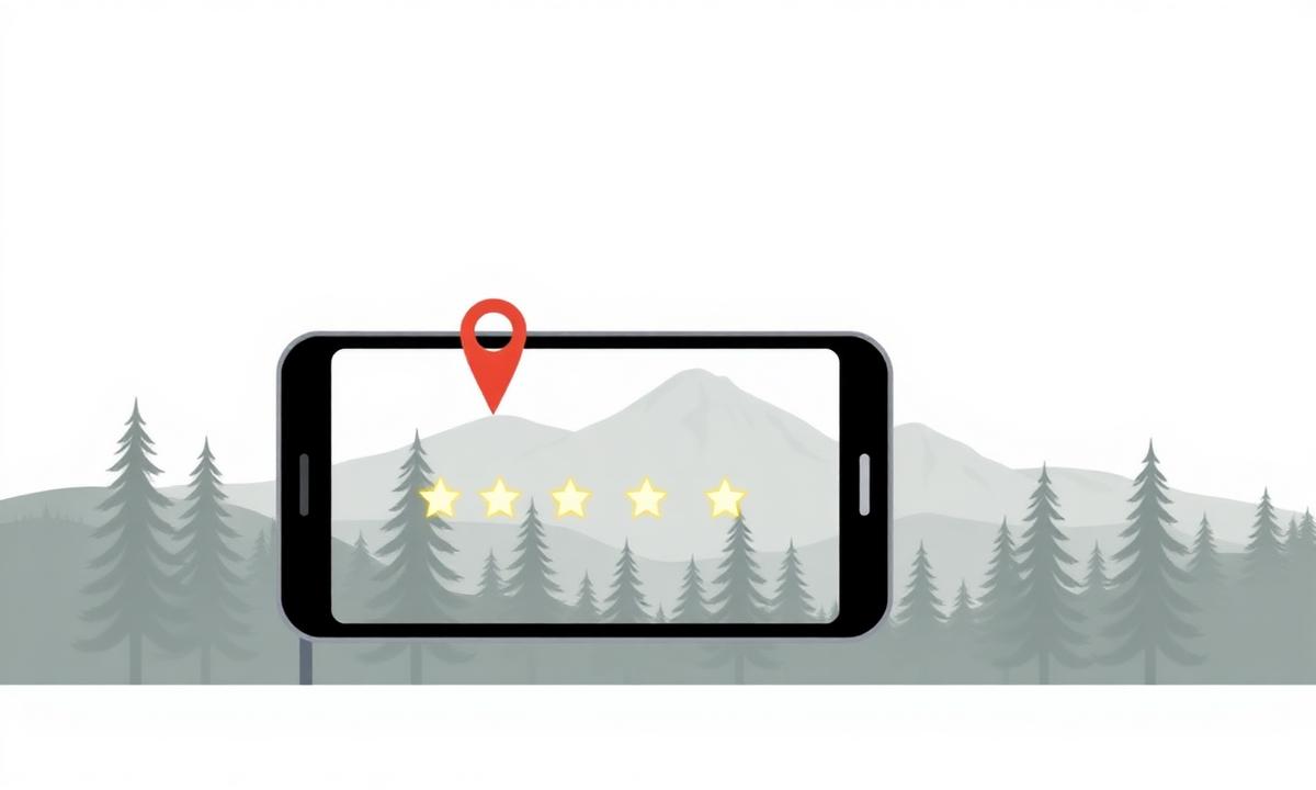 Simple illustration of a phone showing a map pin and review stars, representing Seattle local reviews and reputation management