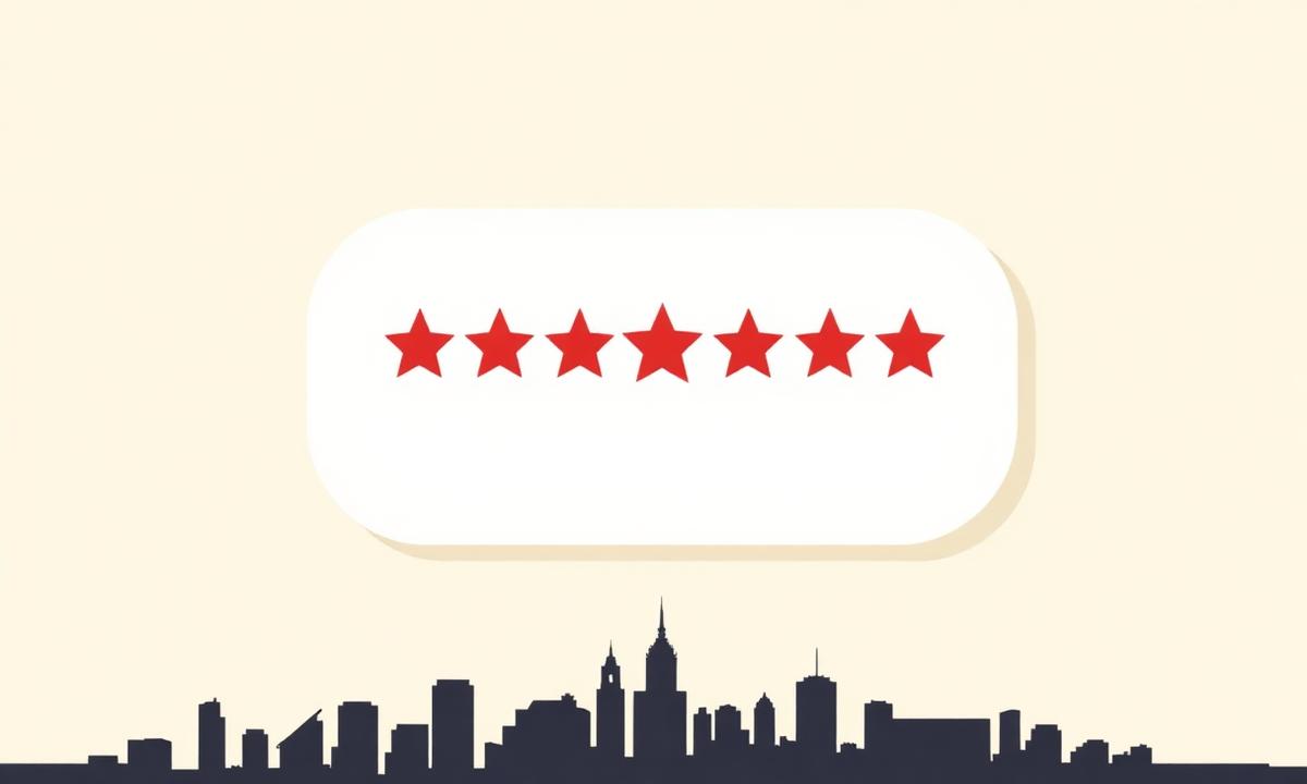 Simple review card with red stars above a stylized San Jose skyline, representing Google review velocity for San Jose local businesses