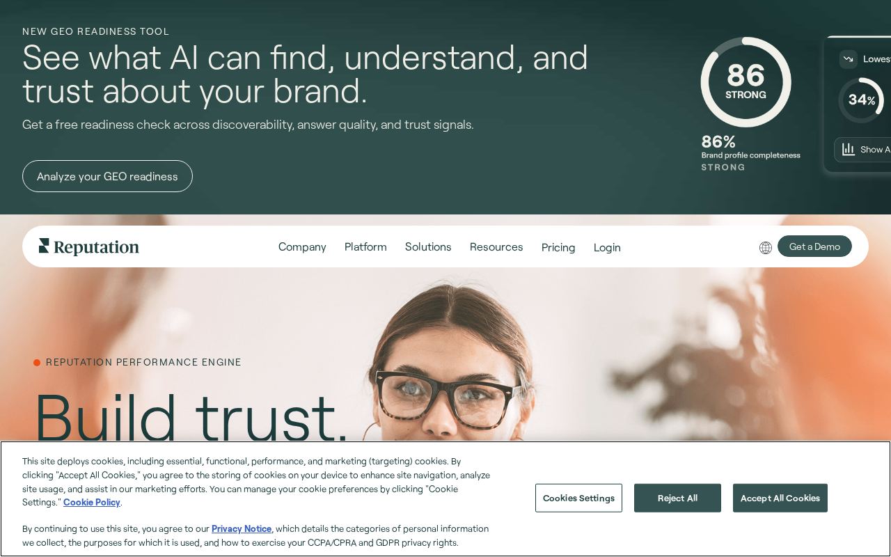 Homepage screenshot of Reputation.com