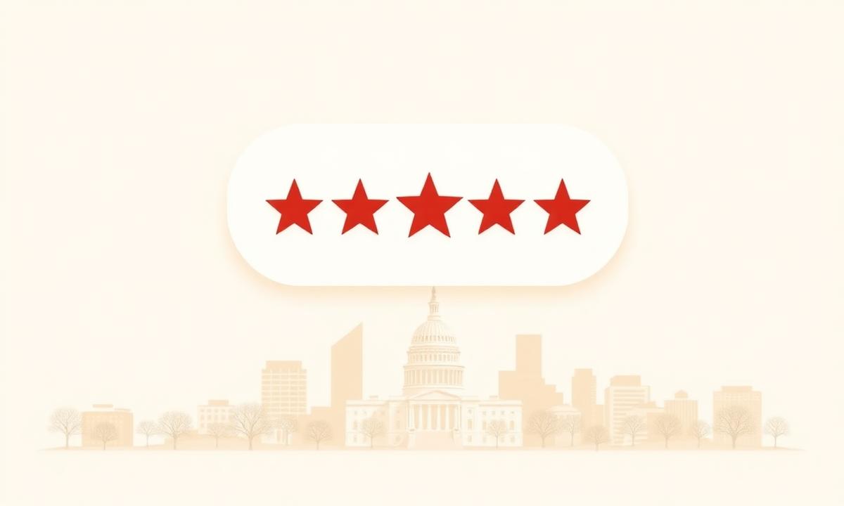Five-star review card above a pale Austin skyline with the Texas Capitol dome, representing Google review velocity for Austin local businesses