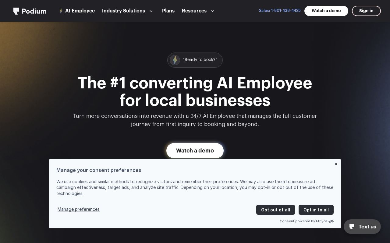 Homepage screenshot of Podium