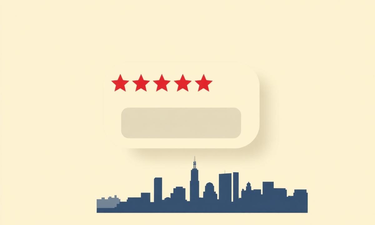 Simple review card with five crimson stars above a stylized Charlotte skyline, representing Google review velocity for Charlotte local businesses