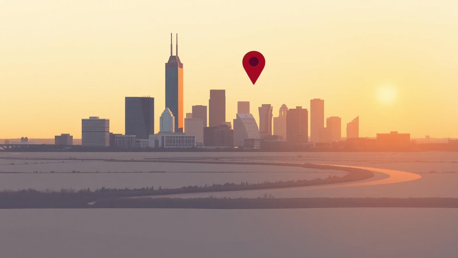 Illustrated Oklahoma City skyline at golden hour with the Devon Tower and a crimson map pin, header image for the 2026 guide to reputation management companies in Oklahoma City