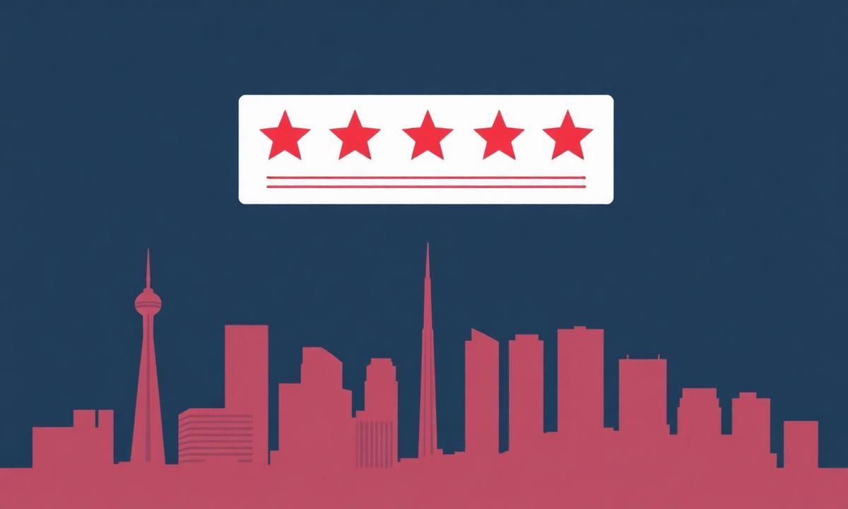 Five-star review card over a stylized Dallas skyline, representing Google review velocity for Dallas local businesses