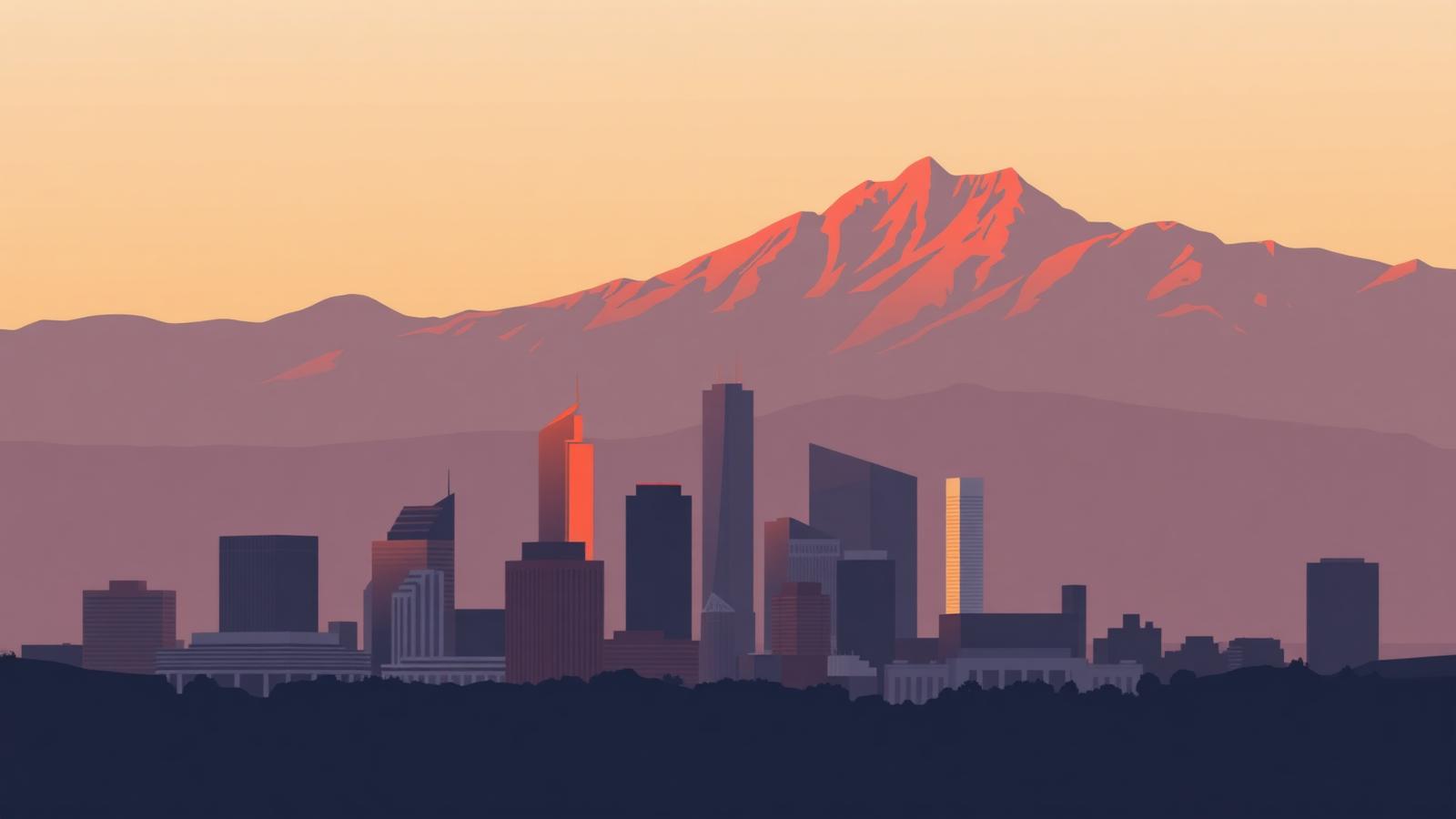 Illustrated Denver skyline at golden hour with the Rocky Mountains behind, header image for the 2026 guide to reputation management companies in Denver