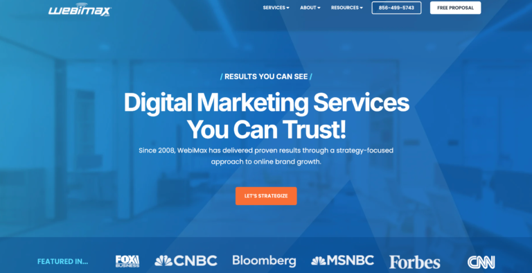 WebiMax homepage advertising digital marketing and reputation services