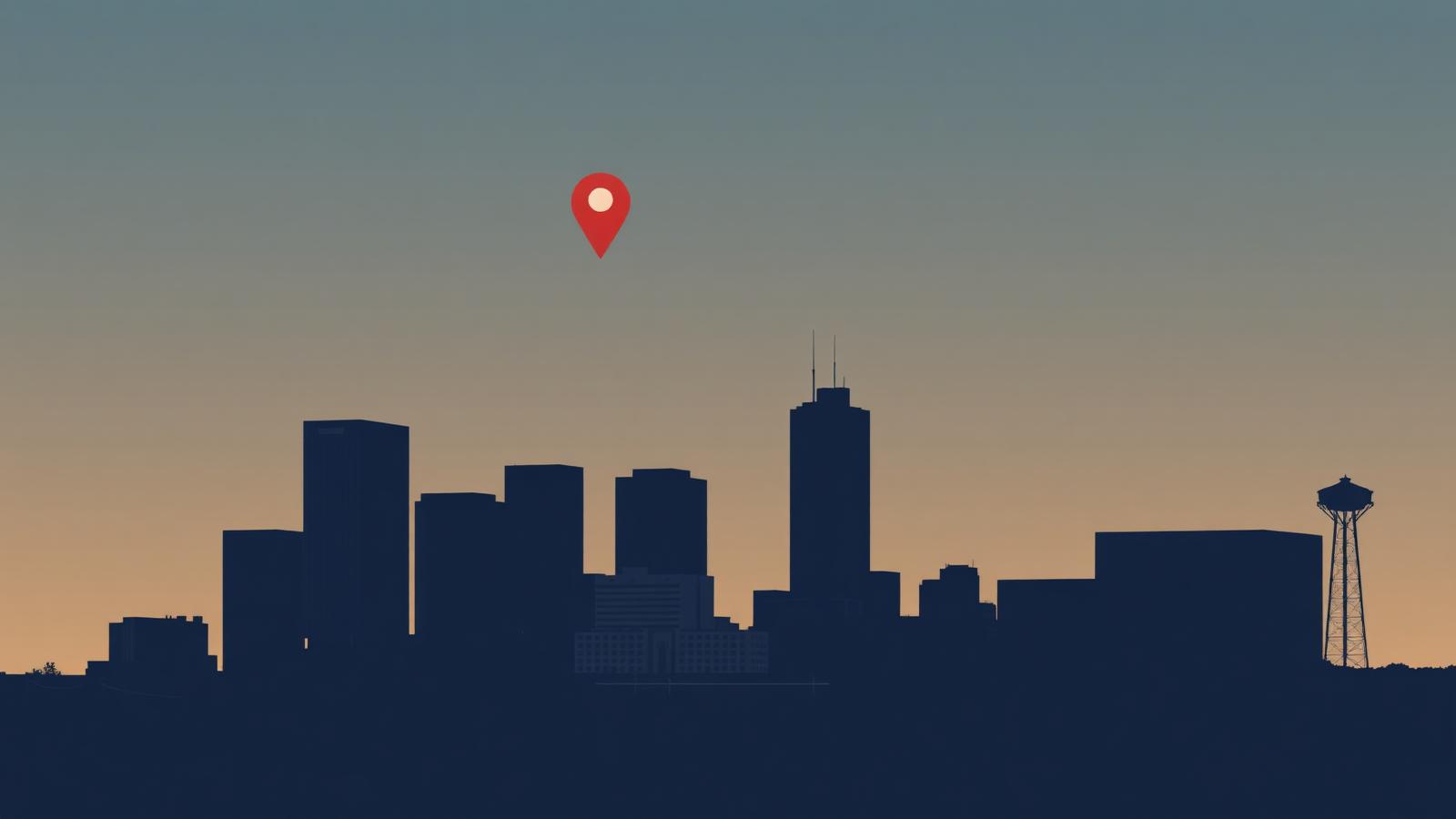 Minimalist Fort Worth skyline silhouette at dusk with a crimson map pin, header image for the 2026 rankings of the best reputation management companies in Fort Worth