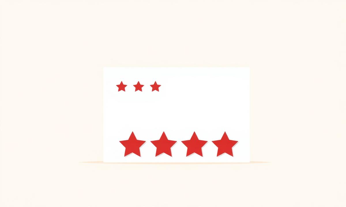 Simple illustration of a five-star review card with crimson stars, representing Google review velocity for New York City local businesses