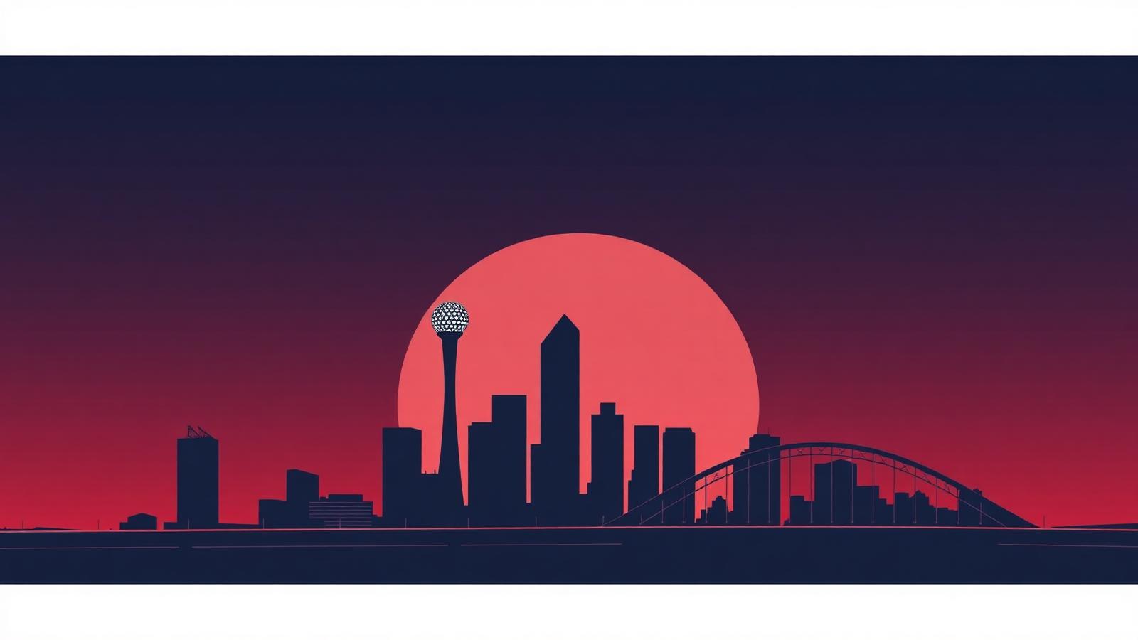 Minimalist Dallas skyline silhouette at dusk with Reunion Tower and the Margaret Hunt Hill Bridge, header image for the 2026 rankings of the best reputation management companies in Dallas