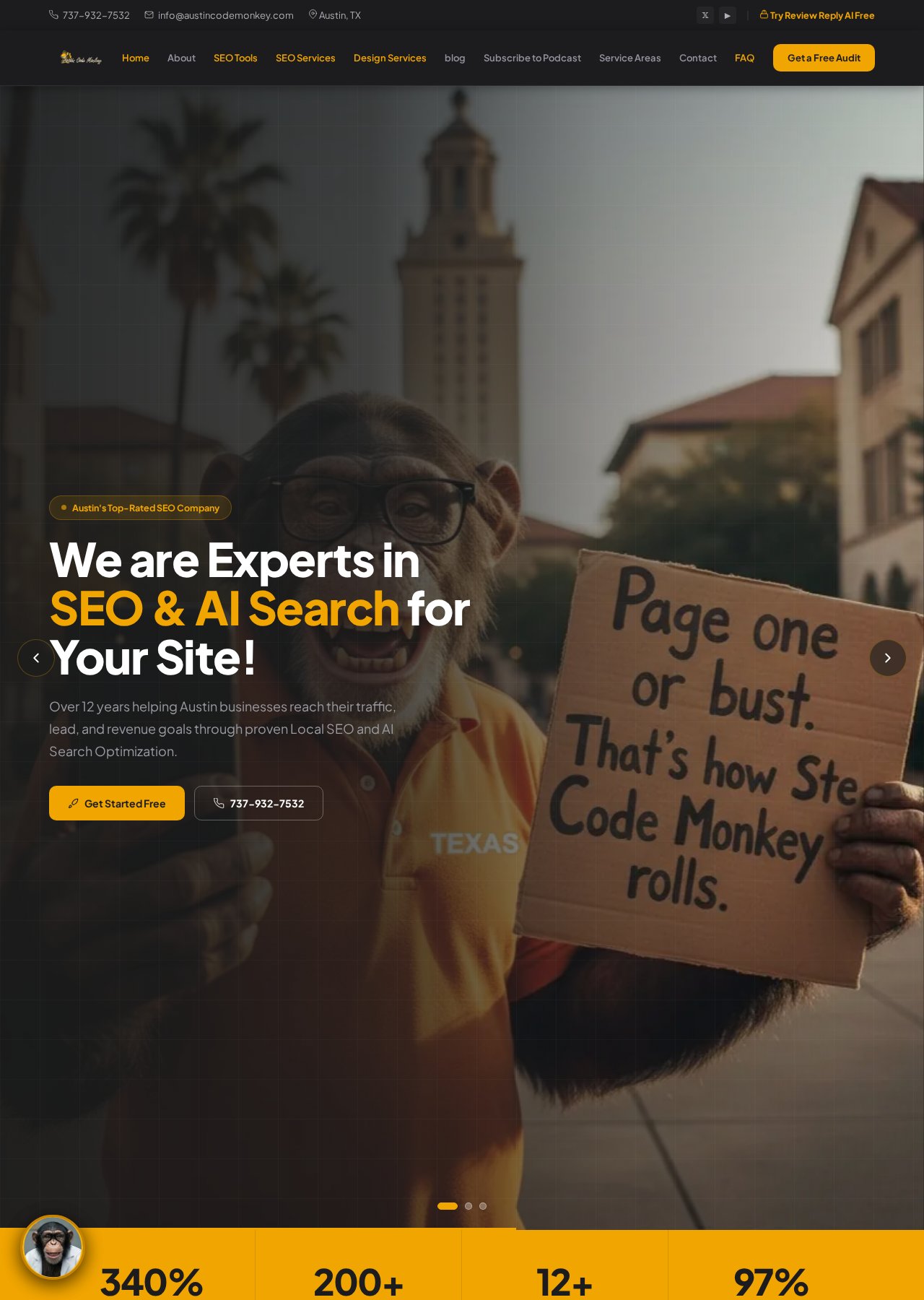 Homepage screenshot of Austin Code Monkey