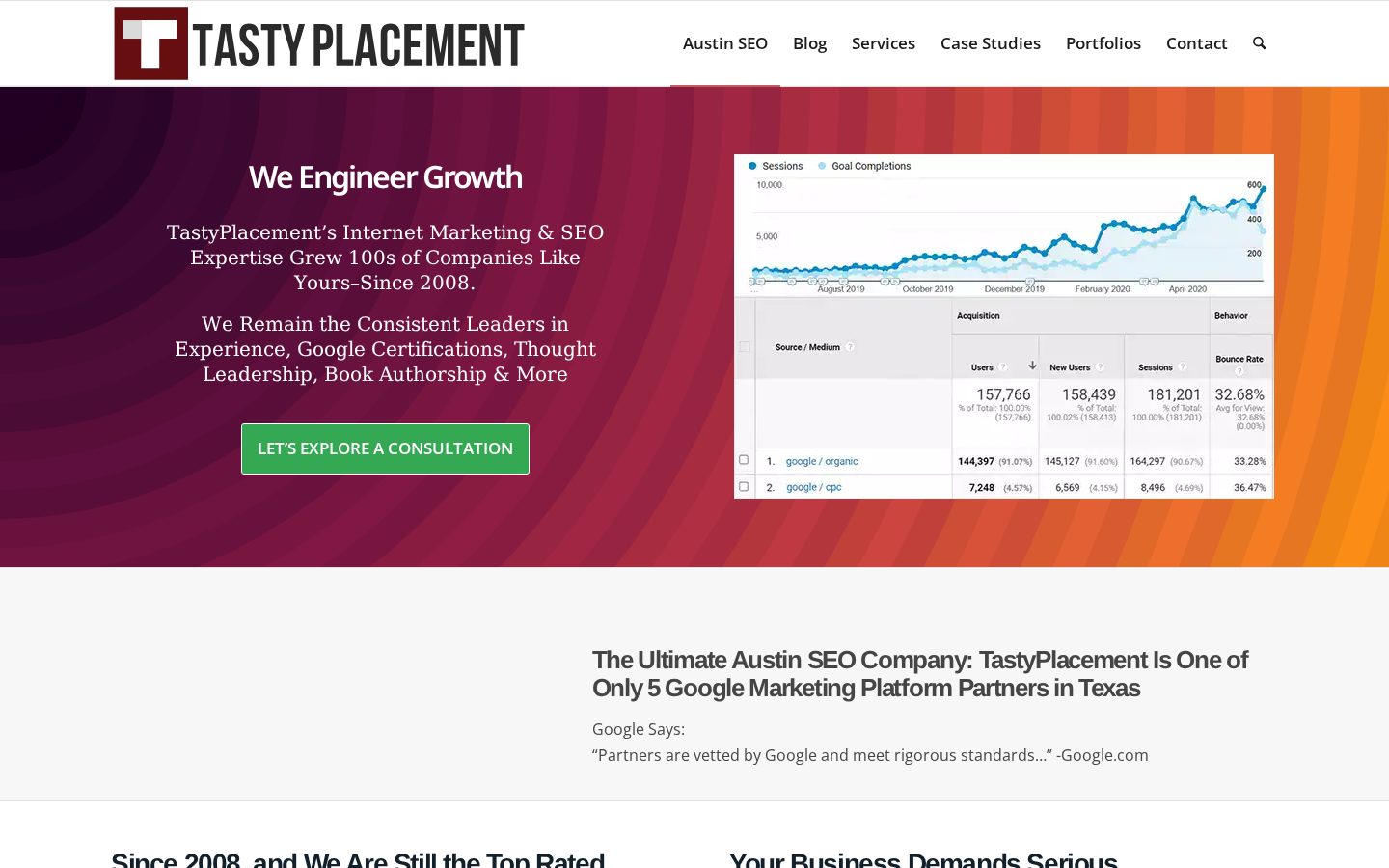 Homepage screenshot of TastyPlacement