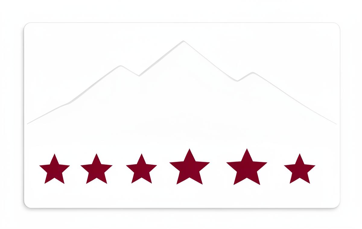 Simple review card with crimson stars above a stylized Rocky Mountain outline, representing Google review velocity for Denver local businesses