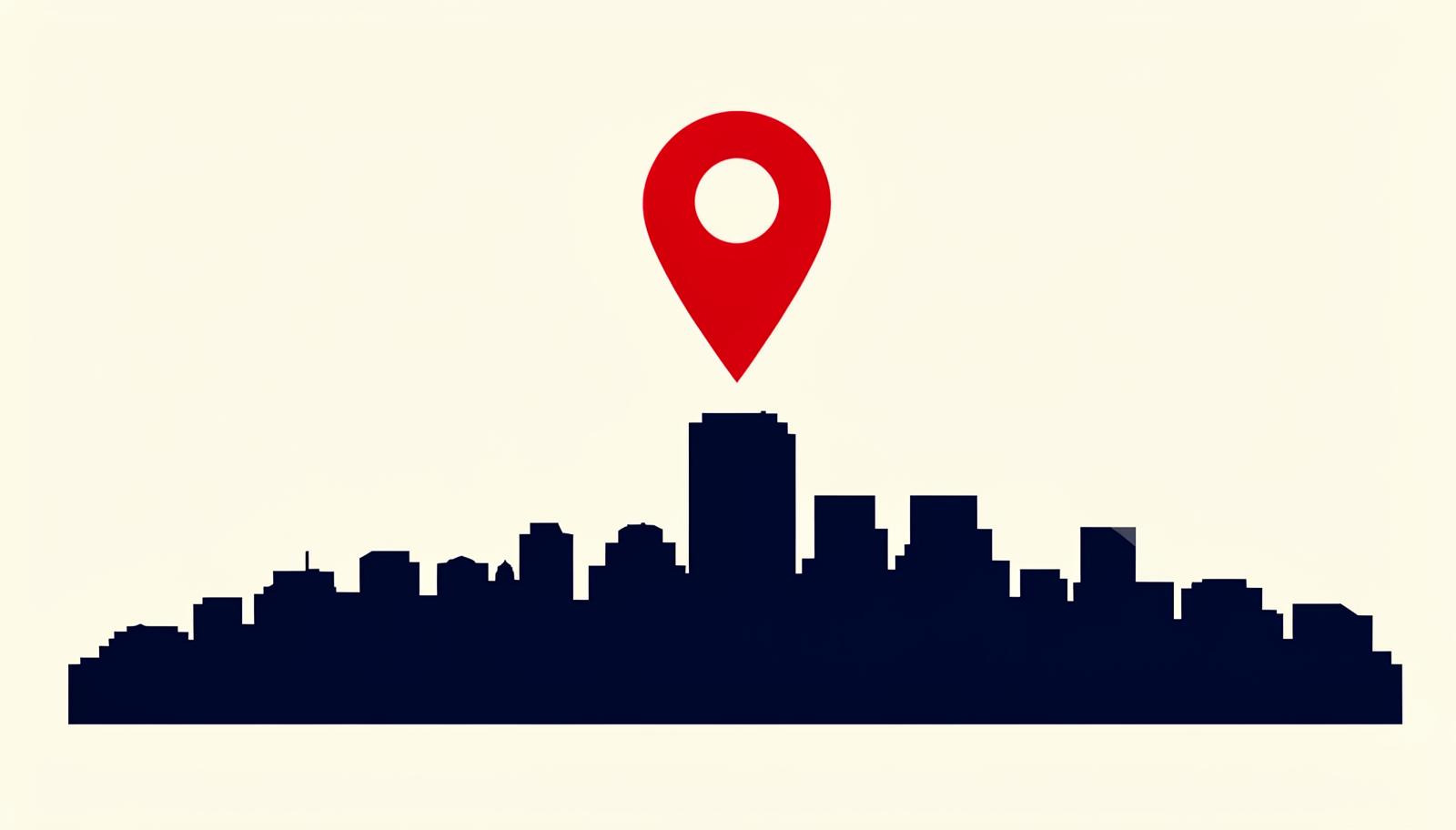 Minimalist Fort Worth skyline silhouette with a crimson map pin, header image for the top online reputation management companies in Fort Worth for 2026