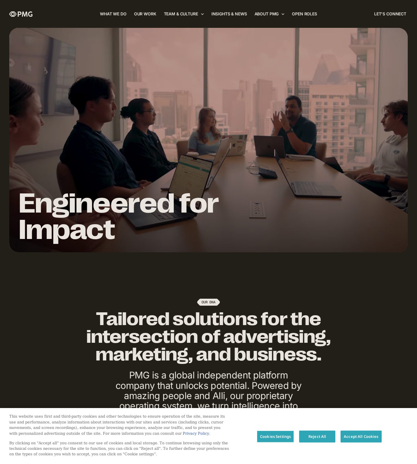 Homepage screenshot of PMG