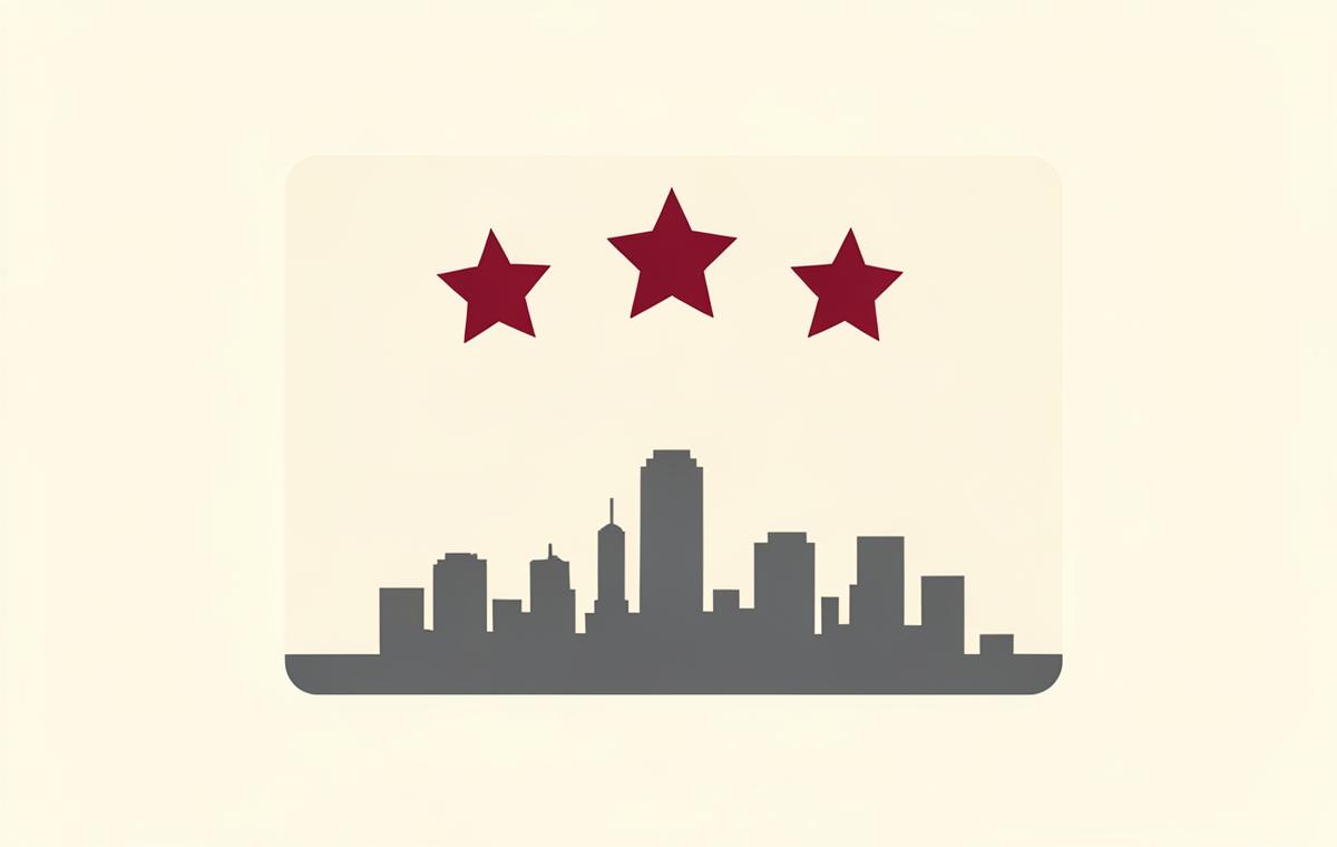 Simple review card with stars above a stylized Indianapolis skyline, representing Google review velocity for Indianapolis local businesses