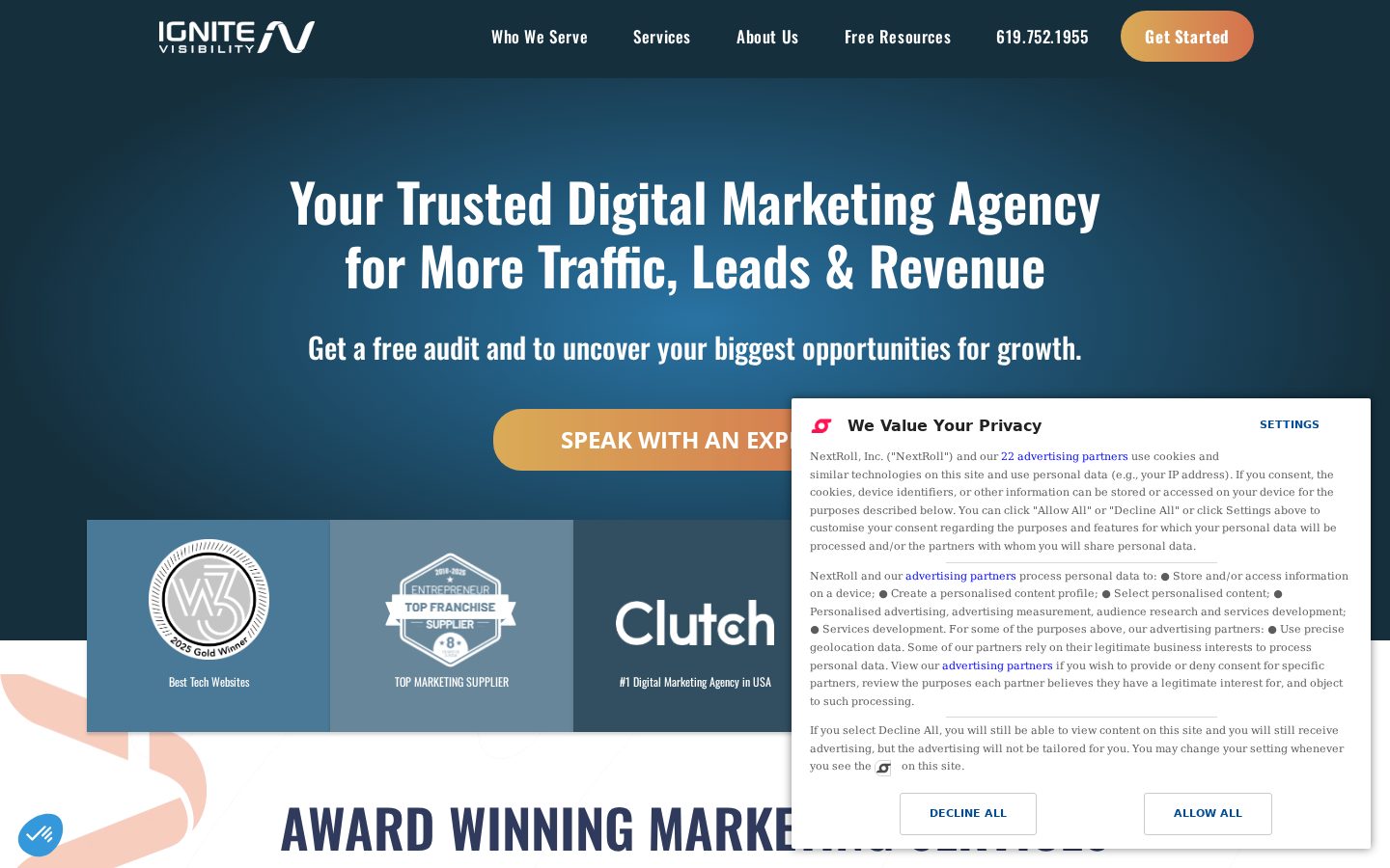 Homepage screenshot of Ignite Visibility
