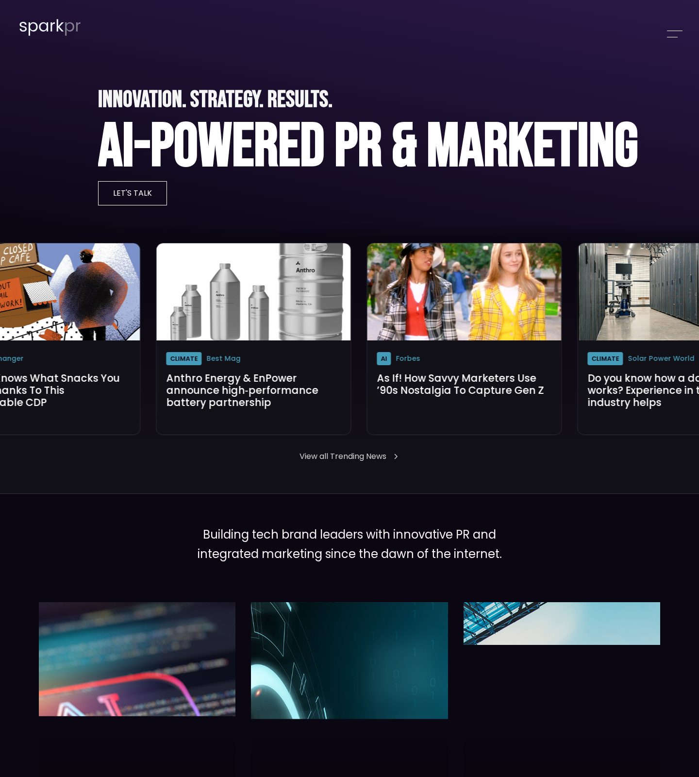 Homepage screenshot of SparkPR