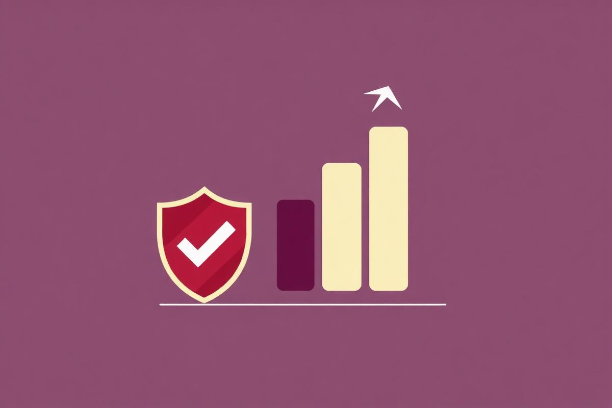 Shield and upward-trending bar chart, representing trust and reputation growth